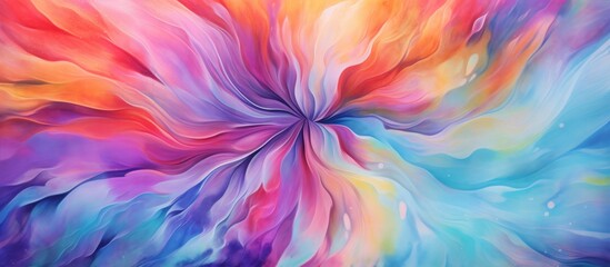 A close up of a vibrant painting featuring a flower with purple, magenta, and electric blue petals...