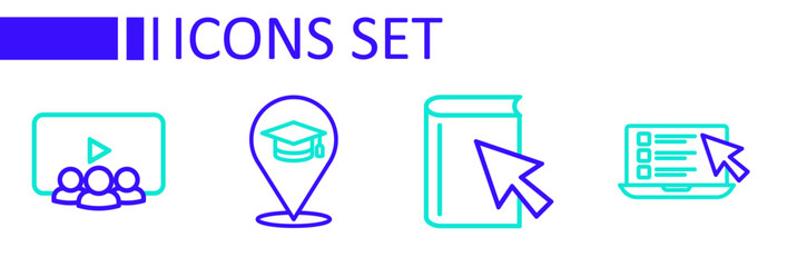 Set line Online quiz, test, survey, book, education and class icon. Vector