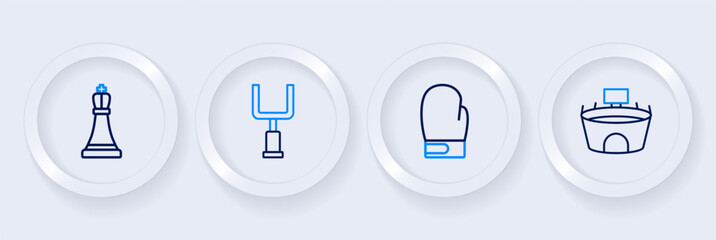 Set line Stadium, Boxing glove, American football goal post and Chess icon. Vector
