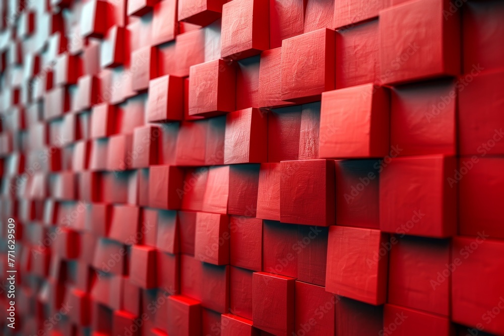 Poster this is a 3d rendered image featuring a pattern of red cubes with a sense of depth and texture