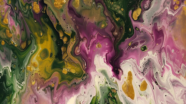 Abstract background of colorful oil mix together sush as green, purple, yellow and white color