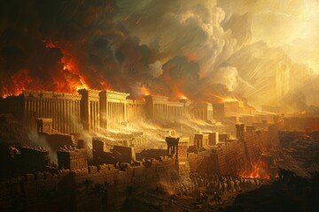Destruction of the city of Jericho victory of God and the people of Israel, Generative AI - obrazy, fototapety, plakaty