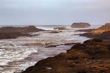 View of the Atlantic Ocean coast in the area of Essaouira in Morocco.