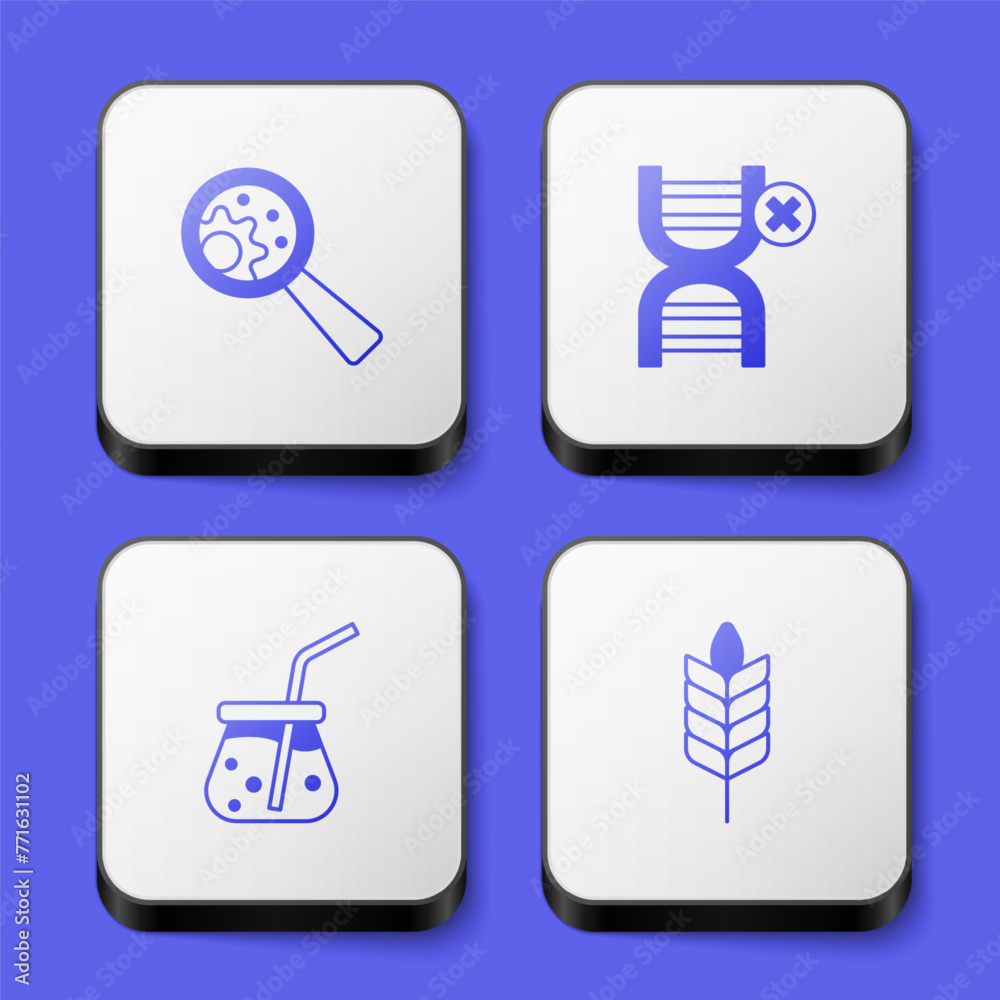 Wall mural Set GMO, No, Fresh smoothie and Wheat icon. White square button. Vector