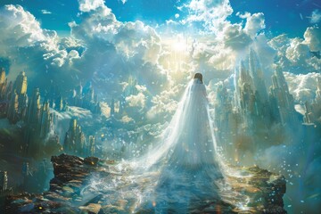 Illustration of the Bride of Jesus Christ the New Jerusalem the Heavenly Canaan the New Earth Gods promise to his people Generative AI - obrazy, fototapety, plakaty