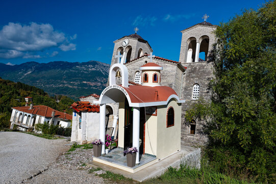 Various buildings at the sliding village Ropoto after a landslide in Greece