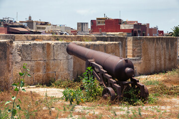 The old guns on the walls of the Portuguese fortress of El Jadida (Mazagan). Morocco, Africa.