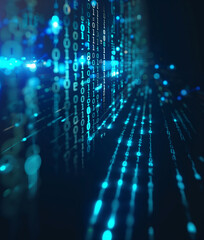 Obraz premium Blue digital binary data on computer screen background