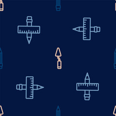 Set line Pencil with eraser, Crossed ruler and pencil and Palette knife on seamless pattern. Vector