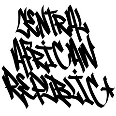 CENTRAL AFRICAN REPUBLIC letter the country name on the world digital illustration graffiti handstyle signature symbol tags painting with black and white color