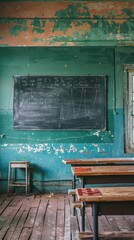 Empty classroom in a rural area, potential paused, dreams distant