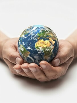 In a world cradled by a compassionate hand, the light of responsibility and care shines brightly on a pristine white backdrop.