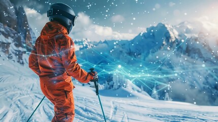 Ski Instructor guiding through holographic snowscapes offering virtual reality skiing lessons