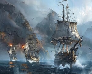 Piracy on the high seas, modern marauders, lawless waters - obrazy, fototapety, plakaty