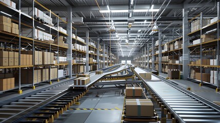 Highly Efficient E Commerce Fulfillment Center with Automated Systems and Organized Warehouse Shelving