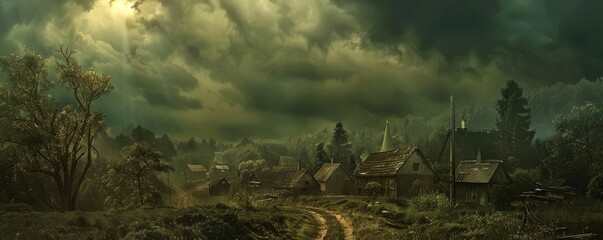 Unsolved mystery, haunted village, whispers of the past - obrazy, fototapety, plakaty