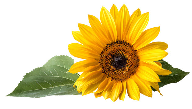 Sunflower with leaf isolated on white background