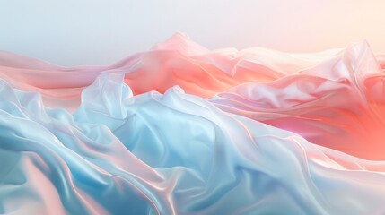 Obraz premium Soft fabric waves in pastel blue and pink hues, creating a tranquil and delicate abstract texture background.