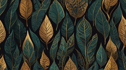 Vector Geometric Leaf Seamless Pattern. Abstract leaves texture .Generative AI