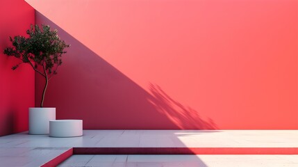 Elegant Outdoor Place in light red Colors. Empty Space for a Product Display