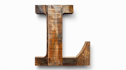 Rustic 3d wooden letter "L" cut out on white background