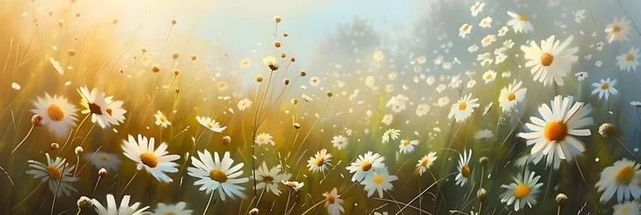 Fotobehang Beautiful field of white flowers bathed in sunlight, natural beauty scenery  © nukkix wala