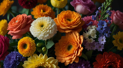 Beautiful, vivid, colorful mixed flower bouquet still life detail
 .Generative AI