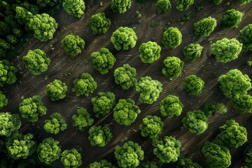 An aerial perspective capturing individual trees in a dense forest setting