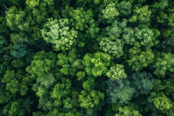 A view from above reveals a dense forest filled with numerous trees creating a lush canopy