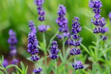 Cluster of Purple Flowers Sprouting in Green Grass