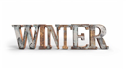 Rustic 3d wooden letters "WINTER" cut out on white background