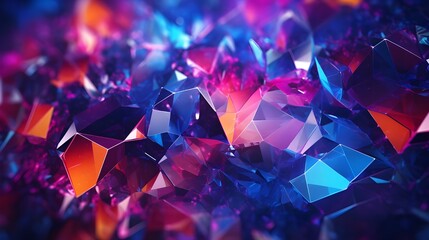 Graphic resources concept, neon light design with a waterfall of sapphire and ruby gem shapes over an opulent 3D background. abstract rainbow of colors


 - obrazy, fototapety, plakaty