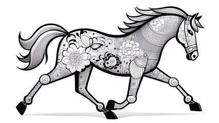 Chinese new year 2026 of the Horse. Greeting or invitation card for the holiday. illustration. coloring book