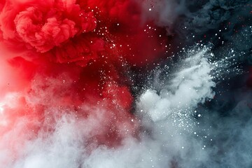 Bright Red and White Powder Explosion Effect, Abstract Dust Cloud Photo
