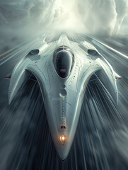 Capture the futuristic essence of aerodynamic surfaces on aircraft and spacecraft Showcase sleek lines, precision engineering, and fluidity in design - obrazy, fototapety, plakaty