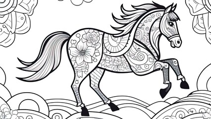 Chinese new year 2026 of the Horse. Greeting or invitation card for the holiday. illustration. coloring book