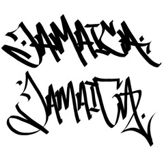 JAMAICA letter the country name on the world digital illustration graffiti handstyle signature symbol tags painting with black and white color