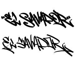 EL SAVADOR letter the country name on the world digital illustration graffiti handstyle signature symbol tags painting with black and white color