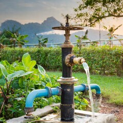 Nature's Oasis: Serene Hand Pump Amidst Verdant Greenery"