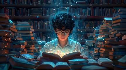 Immersed in the Magic of Literature A Captivating Character Lost in the Boundless Realm of Books