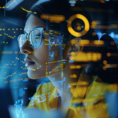 Woman with glasses on in the digital world