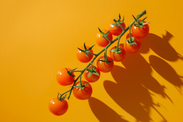 Tomatoes on a branch with a orange background