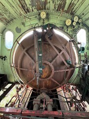 view of an antique steam-powered railway diesel locomotive