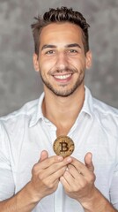 man holding bitcoin