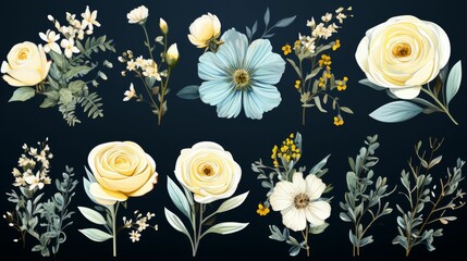 A collection of flowers in various colors and sizes - obrazy, fototapety, plakaty