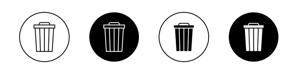 Trash icon set. delete button. garbage rubbish basket vector symbol. junk bucket pictogram. waste dustbin sign.