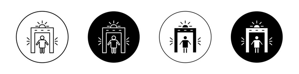 Metal detector icon set. airport body scanner vector symbol. mall gate security check machine sign in black filled and outlined style. - obrazy, fototapety, plakaty