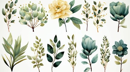A collection of various types of flowers and leaves