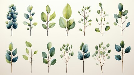 A collection of green leaves in various sizes and shapes