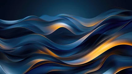 Fotobehang The abstract picture of the two colours of blue and gold colours that has been created form of the waving shiny smooth satin fabric that curved and bend around this beauty abstract picture. AIGX01. © Summit Art Creations
